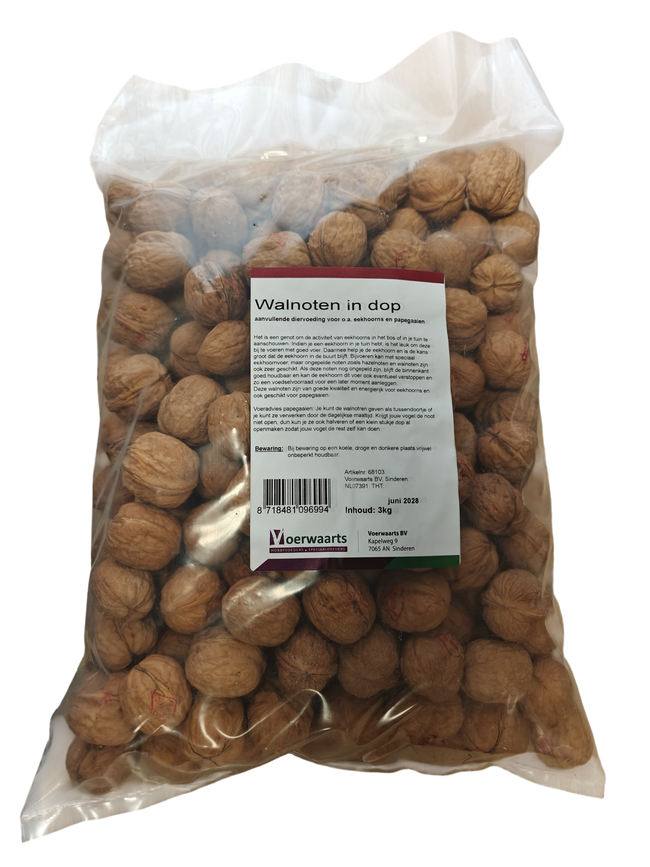 Voerwaarts Walnoten in dop - 3kg - eekhoornvoer - papegaaienvoer